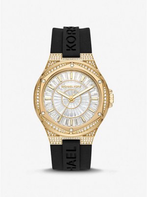 Michael Kors Oversized Lennox Pave And Siliconen Horloge Dames Goud | 863520-VRK