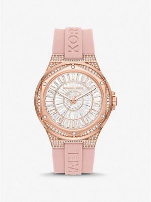 Michael Kors Oversized Lennox Pave And Siliconen Horloge Dames Roze Goud | 273845-QWC