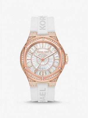 Michael Kors Oversized Lennox Pave And Siliconen Horloge Dames Roze Goud | 740351-NYD