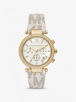 Michael Kors Oversized Parker Pave And Logo Horloge Dames Goud | 359810-QHR