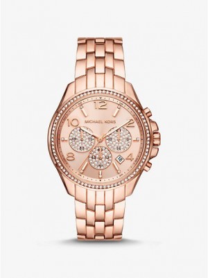 Michael Kors Oversized Pilot Pave Horloge Dames Roze Goud | 567193-TCX