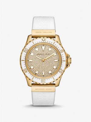 Michael Kors Oversized Slim Everest Pave And Embossed Siliconen Horloge Dames Goud | 801926-PMN