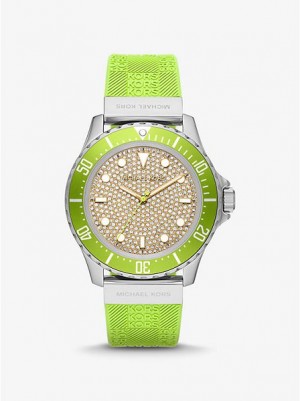 Michael Kors Oversized Slim Everest Pave And Embossed Siliconen Horloge Dames Zilver | 514379-RBS