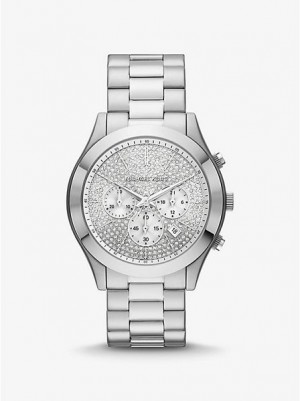 Michael Kors Oversized Slim Runway Pave Horloge Dames Zilver | 691257-SAW