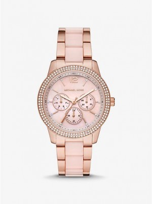 Michael Kors Oversized Tibby Pave Blush Acetate Horloge Dames Roze Goud | 036421-ATQ