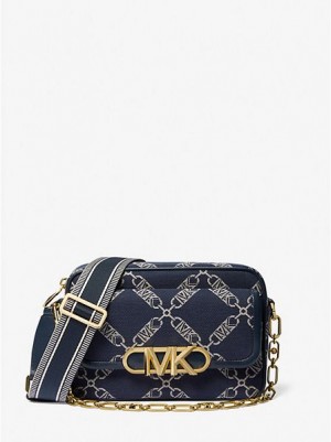 Michael Kors Parker Medium Empire Logo Jacquard Crossbodytassen Dames Donkerblauw Gekleurd | 481732-GJA