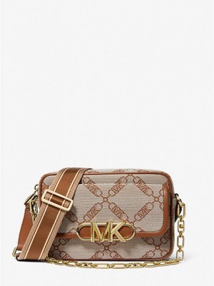 Michael Kors Parker Medium Empire Logo Jacquard Crossbodytassen Dames Beige | 105673-JLH