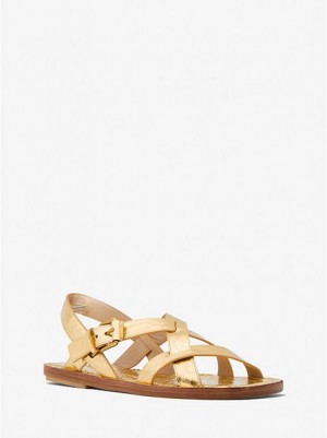 Michael Kors Perrine Metallic Python Embossed Leren Sandalen Dames Goud Bruin | 317842-GAW