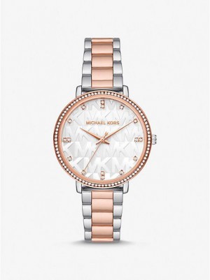 Michael Kors Pyper Embossed Logo Horloge Dames Zilver Roze | 261597-WYK