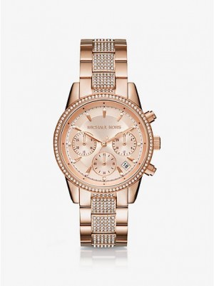 Michael Kors Ritz Pave Horloge Dames Roze Goud | 783216-UMI