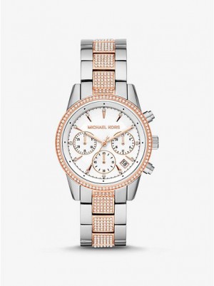 Michael Kors Ritz Pave Horloge Dames Zilver Roze | 958162-IOB