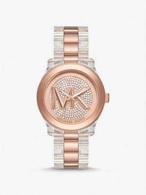 Michael Kors Runway Pave And Acetate Horloge Dames Roze Goud | 068597-XNA