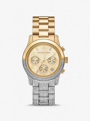 Michael Kors Runway Pave Horloge Dames Zilver Goud | 367459-ZYC