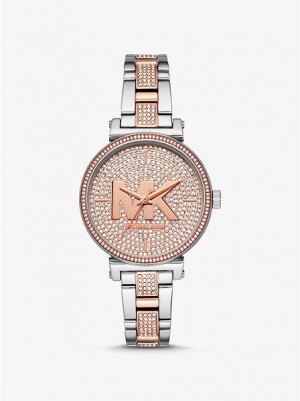 Michael Kors Sofie Pave Logo Horloge Dames Zilver Roze | 807263-IMF