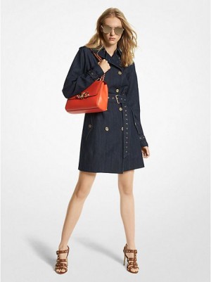 Michael Kors Stretch Denim Belted Trench Jassen Dames Donkerblauw | 893014-QTS