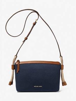 Michael Kors Talia Medium Katoenen Canvas Crossbodytassen Dames Donkerblauw Gekleurd | 687325-JPG