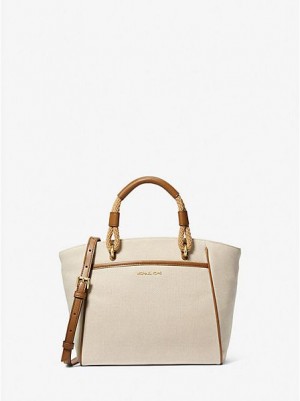 Michael Kors Talia Small Katoenen Canvas Tote Tassen Dames Beige | 815937-CXB