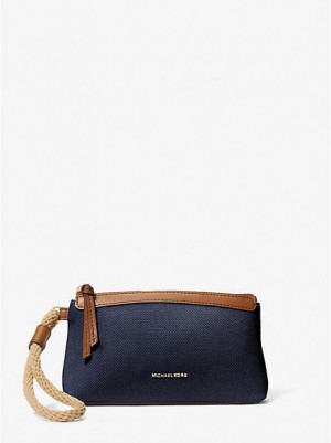 Michael Kors Talia Small Katoenen Canvas Portefeuille Dames Donkerblauw Gekleurd | 423758-FMD