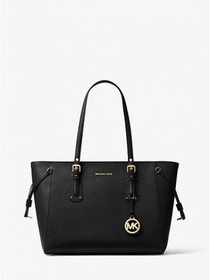 Michael Kors Voyager Medium Crossgrain Leren Tote Tassen Dames Zwart | 617539-YBZ