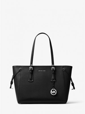 Michael Kors Voyager Medium Crossgrain Leren Tote Tassen Dames Zwart | 745190-BQU