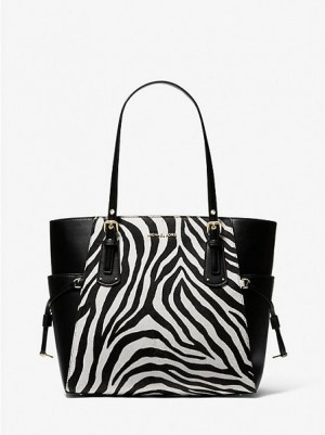 Michael Kors Voyager Small Zebra Printed Calf Hair Tote Tassen Dames Zwart | 816430-GRS