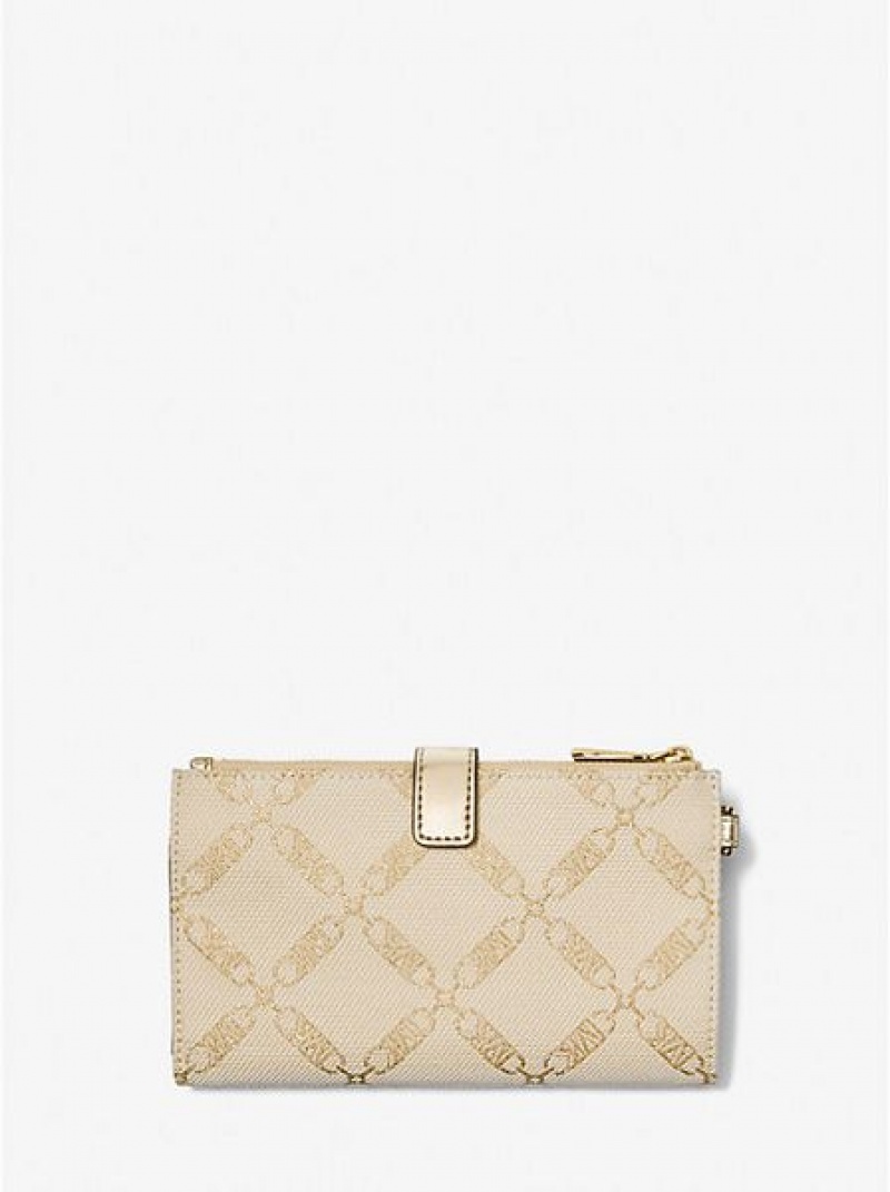 Michael Kors Adele Metallic Empire Logo Jacquard Smartphone Portefeuille Dames Goud Beige | 861790-ALU