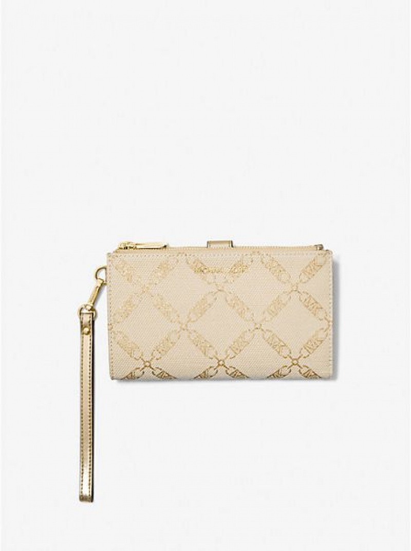 Michael Kors Adele Metallic Empire Logo Jacquard Smartphone Portefeuille Dames Goud Beige | 861790-ALU