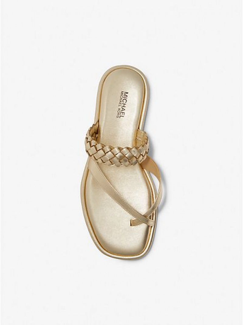 Michael Kors Alba Braided Metallic Faux Leren Badslippers Sandalen Dames Goud | 947150-IHZ