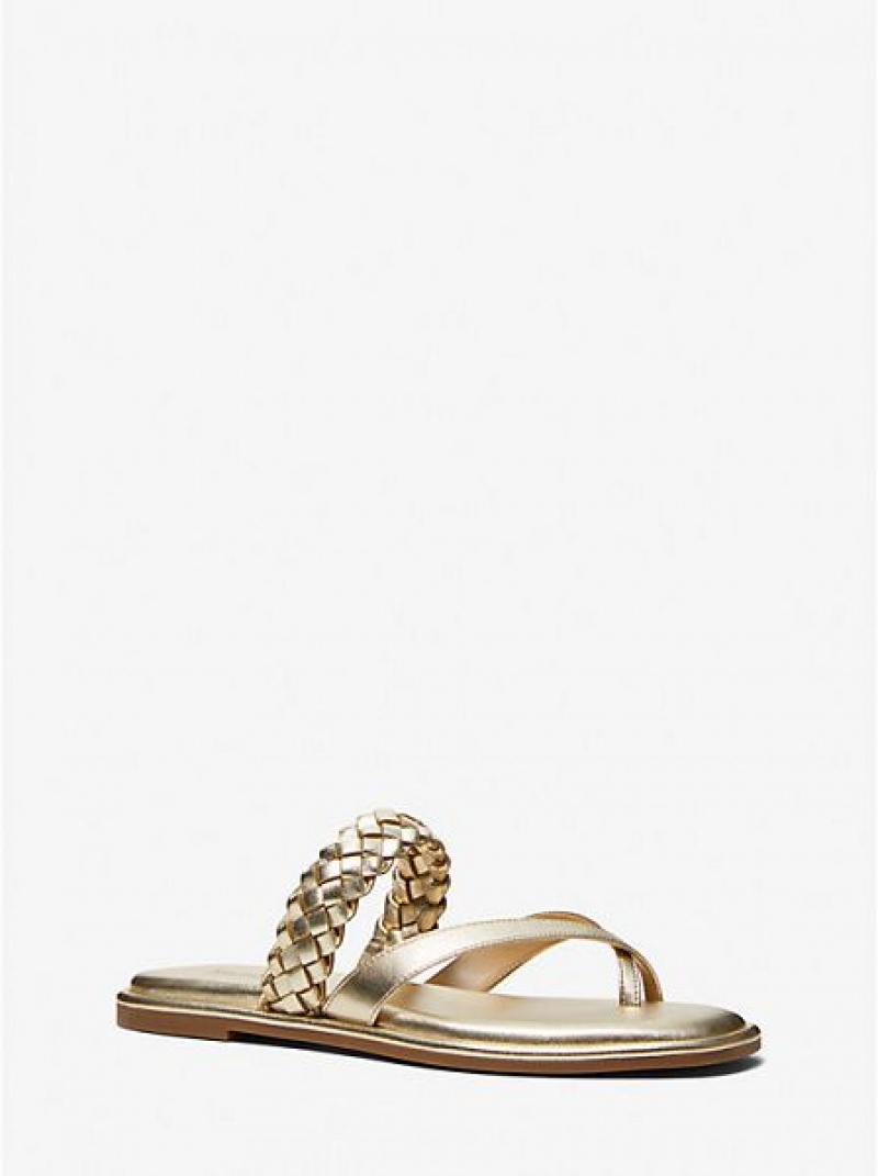 Michael Kors Alba Braided Metallic Faux Leren Badslippers Sandalen Dames Goud | 947150-IHZ