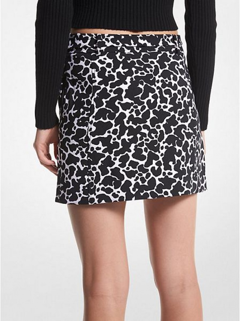 Michael Kors Animal Print Stretch Crepe Belted Mini Rokken Dames Wit | 847625-VAH