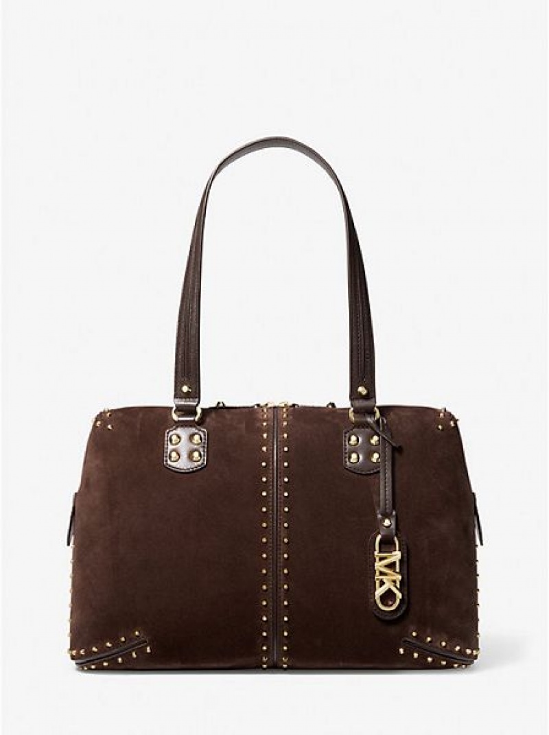 Michael Kors Astor Large Studded Leren Tote Tassen Dames Chocola | 367458-FXQ