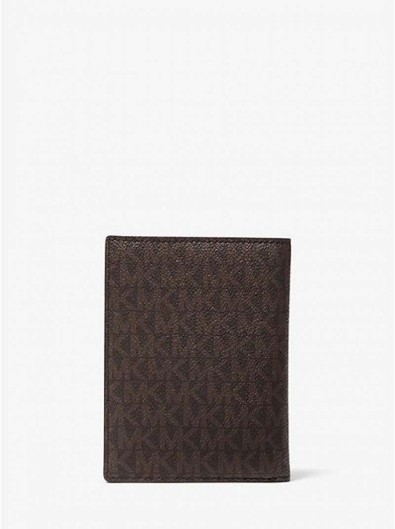 Michael Kors Bedford Travel Medium Logo Stripe Passport Portefeuille Dames Bruin | 021839-APO