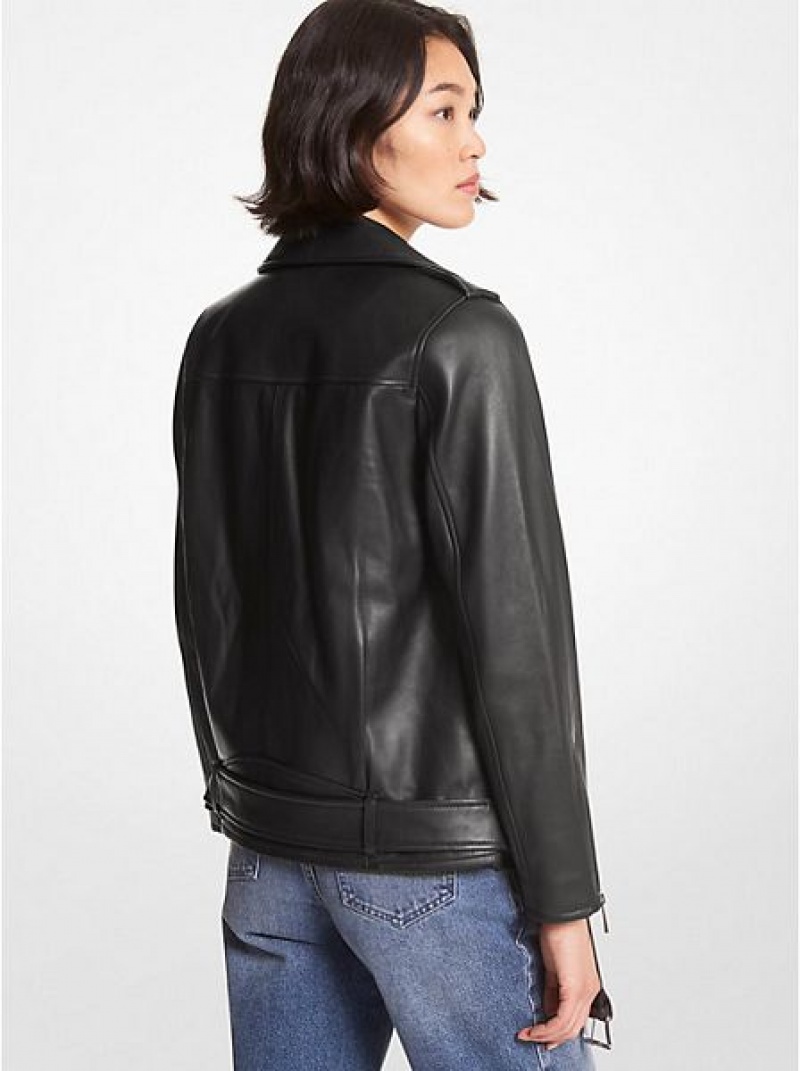 Michael Kors Belted Leren Biker Jassen Dames Zwart | 349856-YVB