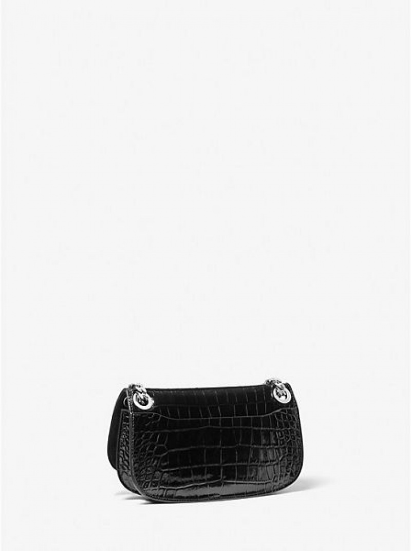 Michael Kors Christie Crocodile Embossed Leren Envelope Mini Tassen Dames Zwart | 920184-CNE