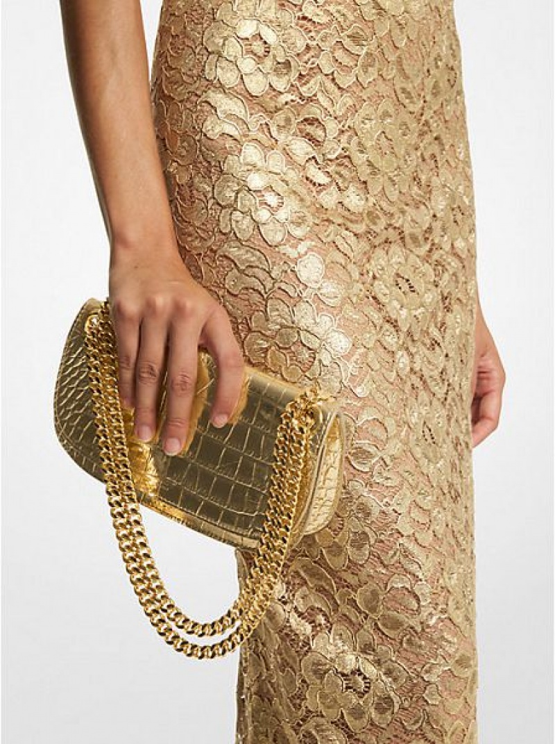 Michael Kors Christie Metallic Crocodile Embossed Leren Envelope Mini Tassen Dames Goud | 327640-TIR