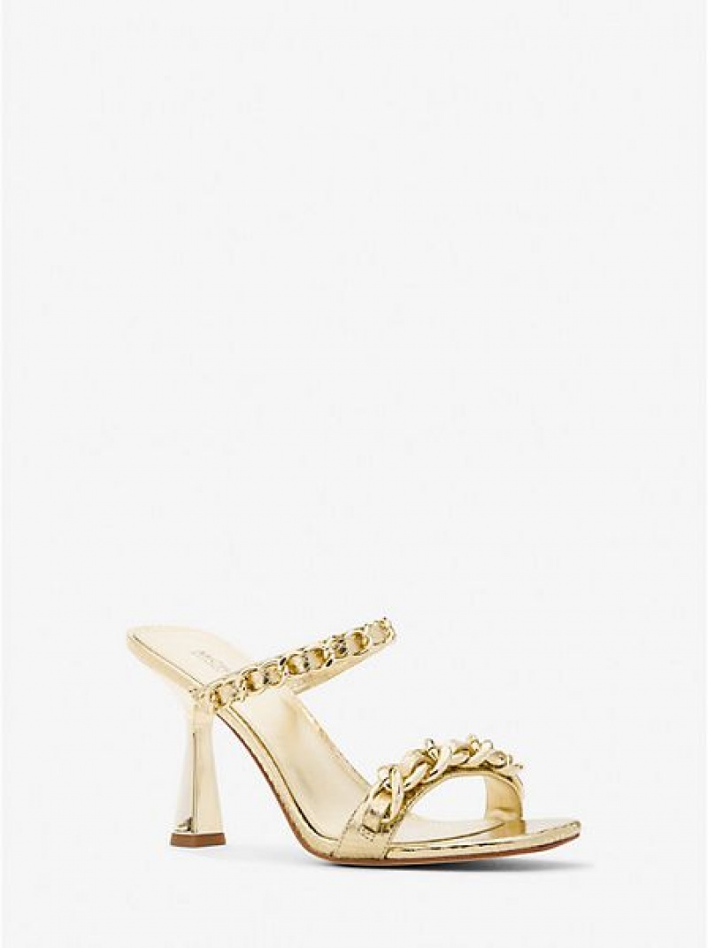 Michael Kors Clara Embellished Metallic Snake Embossed Leren Sandalen Dames Goud | 862431-NQR