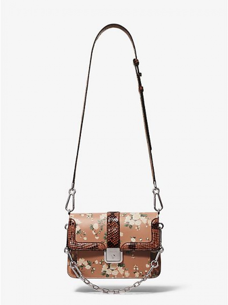 Michael Kors Crawford Floral Calf Leren And Python Crossbodytassen Dames Bruin | 849160-JNF