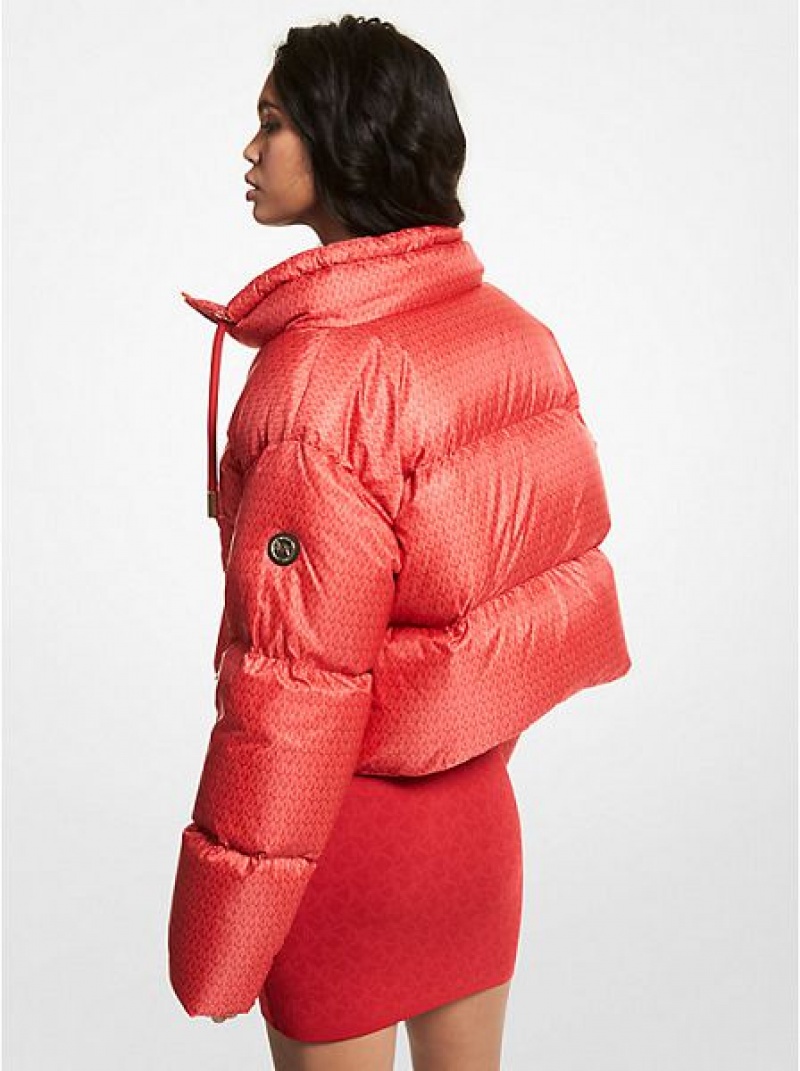 Michael Kors Cropped Logo Gewatteerd Puffer Jassen Dames Rood | 854937-RHS