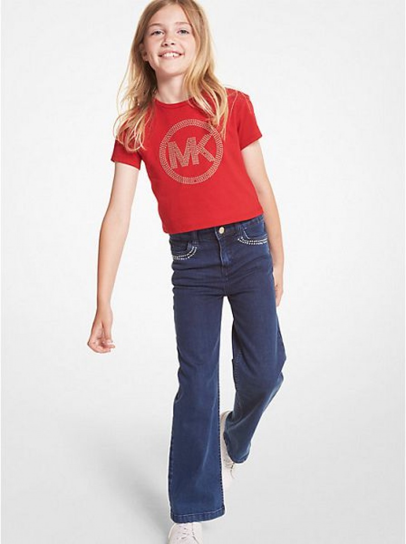 Michael Kors Embellished Stretch Katoenen Jeans Kinderen Blauw | 297506-NVI