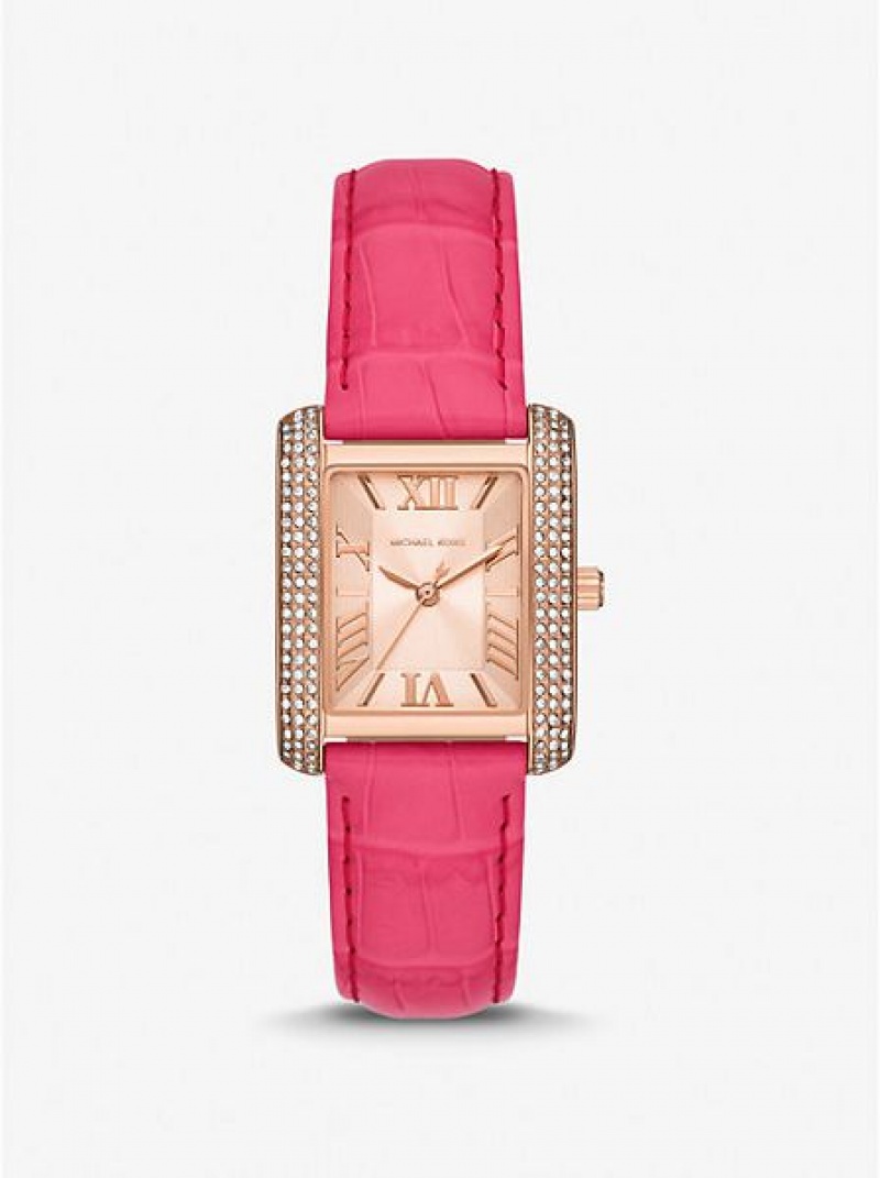 Michael Kors Emery Pave And Crocodile Embossed Leren Horloge Dames Roze Goud | 345892-QCV