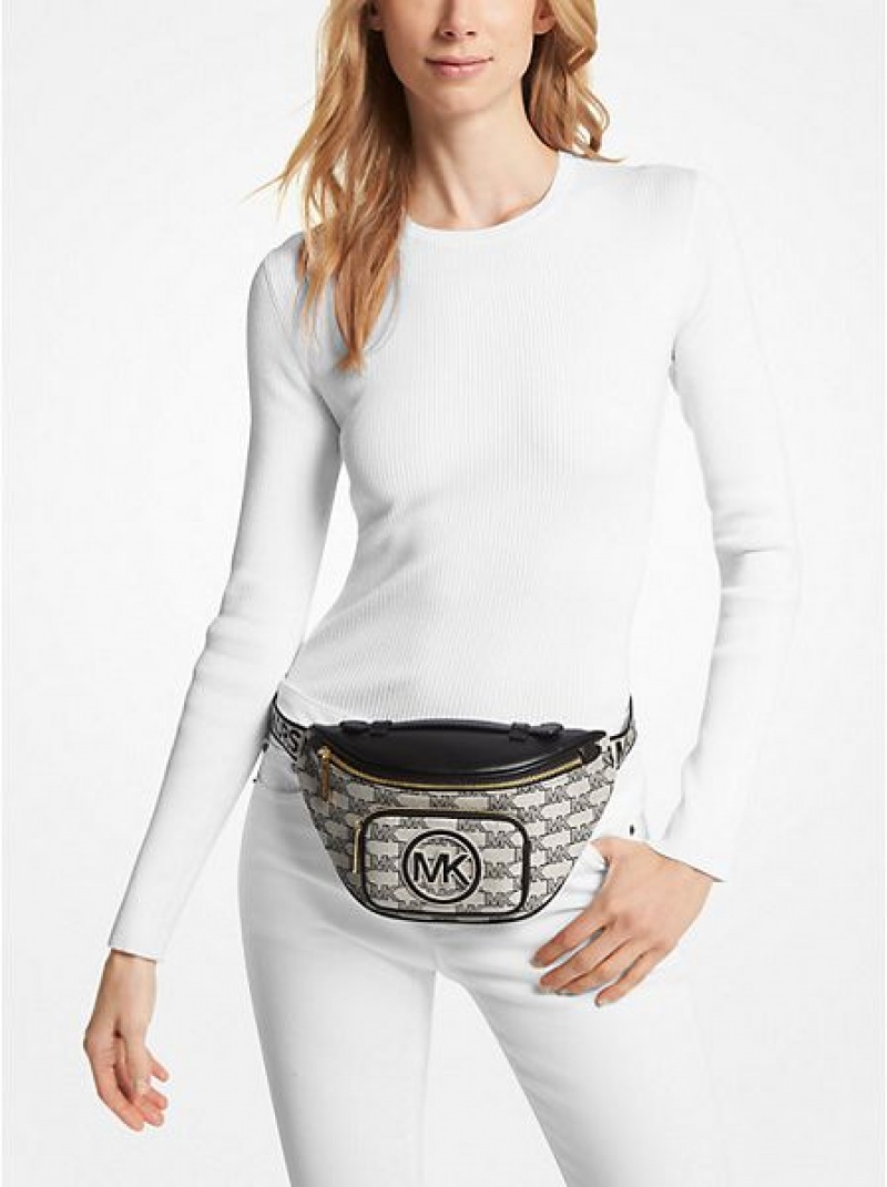 Michael Kors Erin Extra-small Logo Jacquard Heuptas Dames Zwart | 296581-TYS