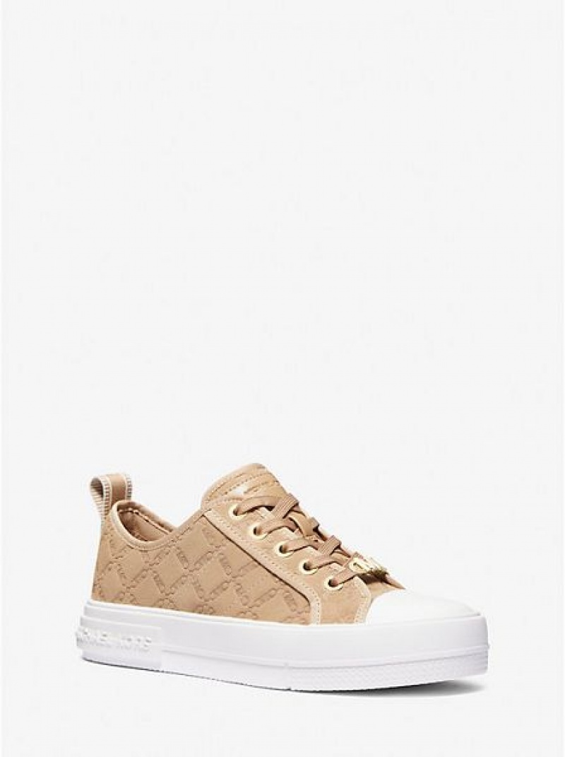 Michael Kors Evy Empire Logo Embossed Suede Sneakers Dames Bruin | 430291-CNQ