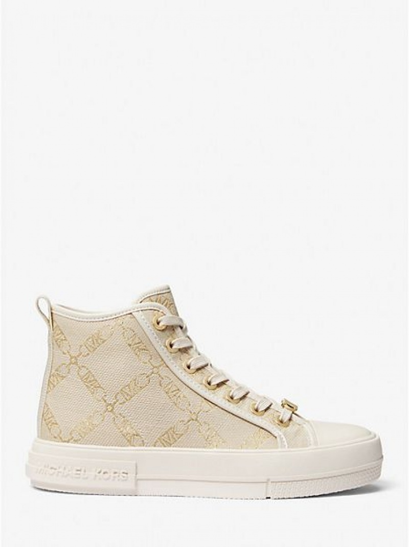 Michael Kors Evy Metallic Empire Logo Jacquard Hoge Sneakers Dames Goud Beige | 561298-SOC