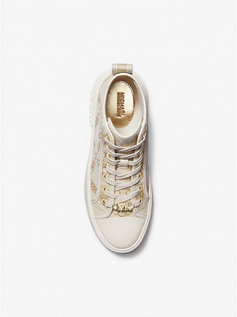 Michael Kors Evy Metallic Empire Logo Jacquard Hoge Sneakers Dames Goud Beige | 561298-SOC