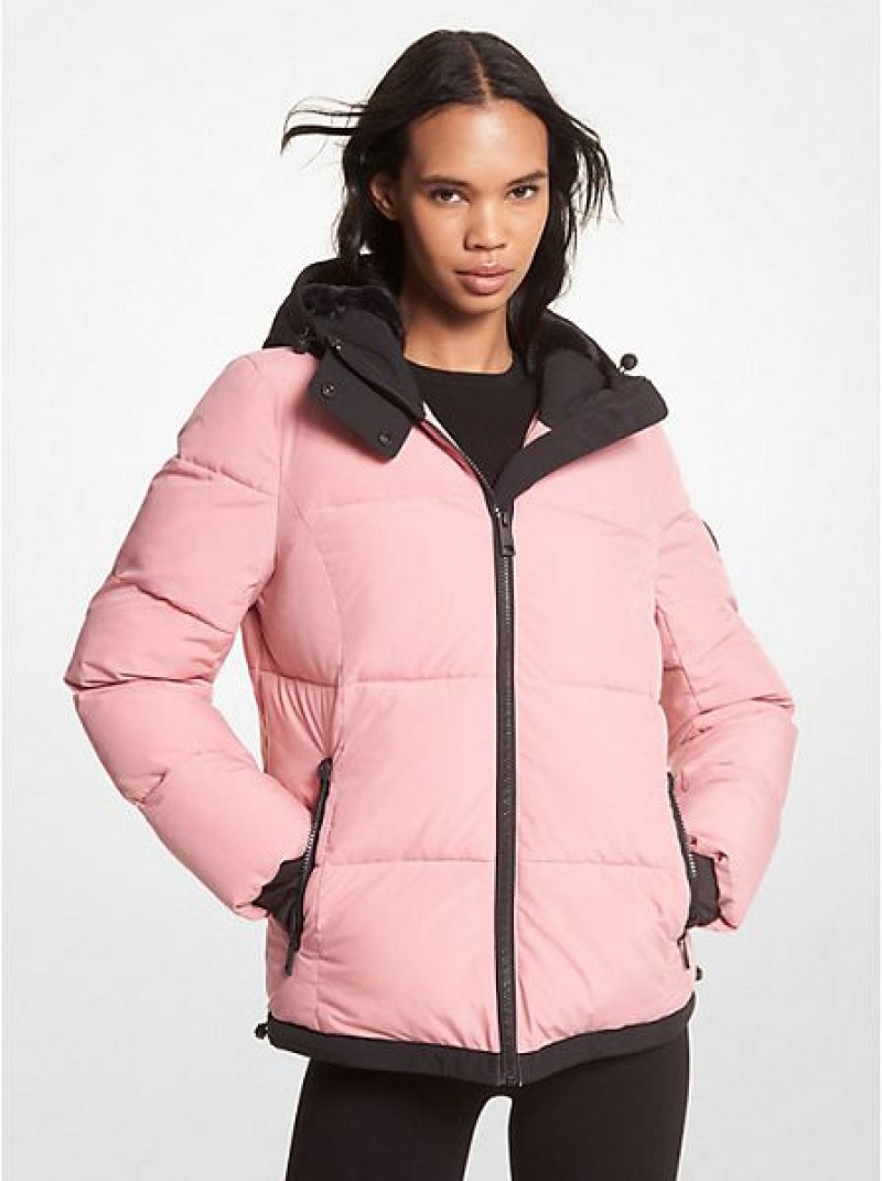 Michael Kors Faux Fur-trim Gewatteerd Puffer Jassen Dames Koningsblauw Roze | 538297-MPF