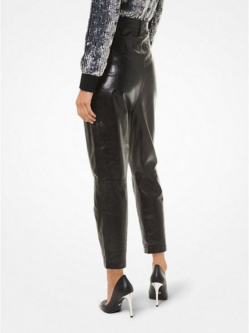 Michael Kors Geplooid Leren Broek Dames Zwart | 063729-HTB