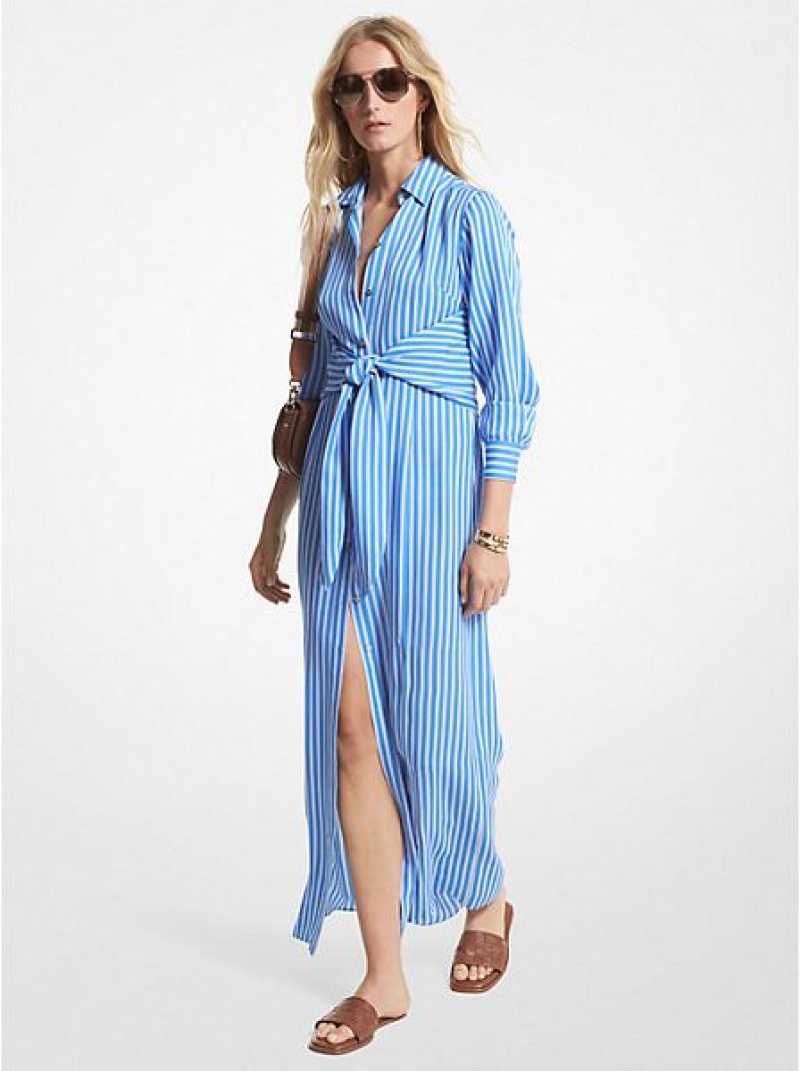 Michael Kors Gestreept Georgette Tie-front Shirtdress Broek Dames Blauw | 219587-BKE