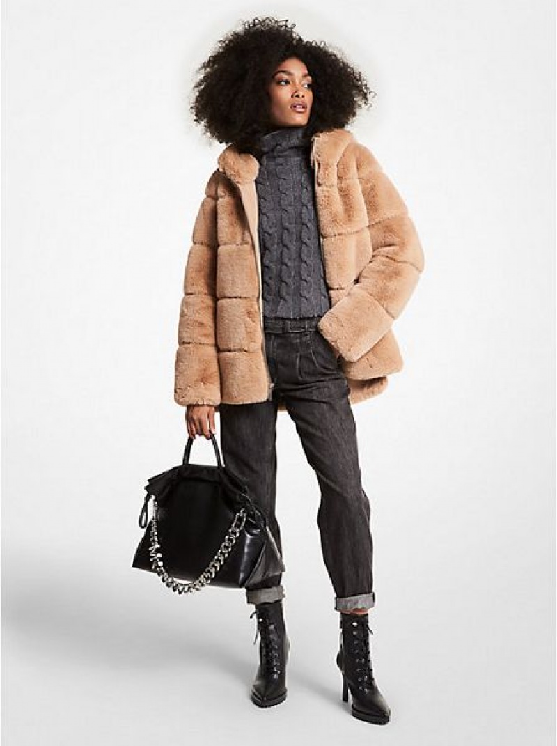 Michael Kors Gewatteerd Faux Fur Met Capuchon Jassen Dames Bruin | 501764-JMB