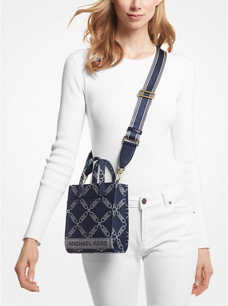 Michael Kors Gigi Extra-small Empire Logo Jacquard Crossbodytassen Dames Donkerblauw Gekleurd | 617384-FRJ