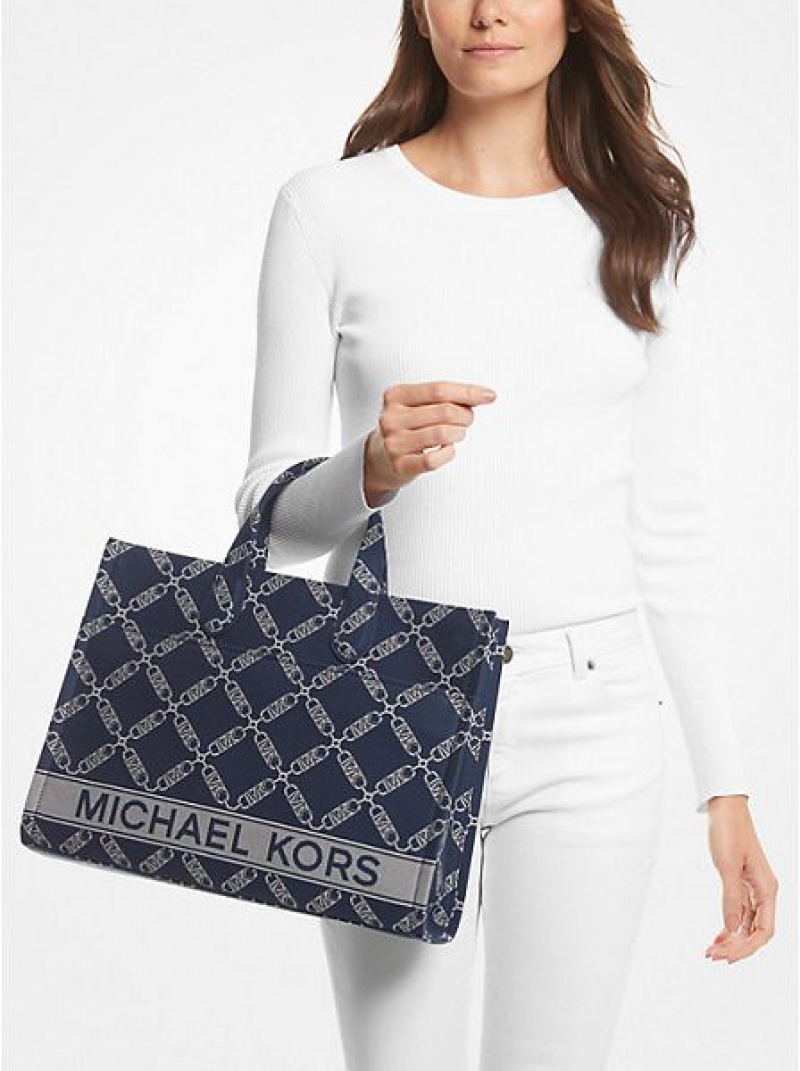 Michael Kors Gigi Large Empire Logo Jacquard Tote Tassen Dames Donkerblauw Gekleurd | 018247-REC